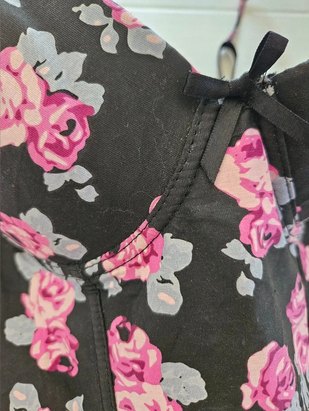 Pink Cookie Y2K Floral Skull Bustier Bra 36B Punk Emo